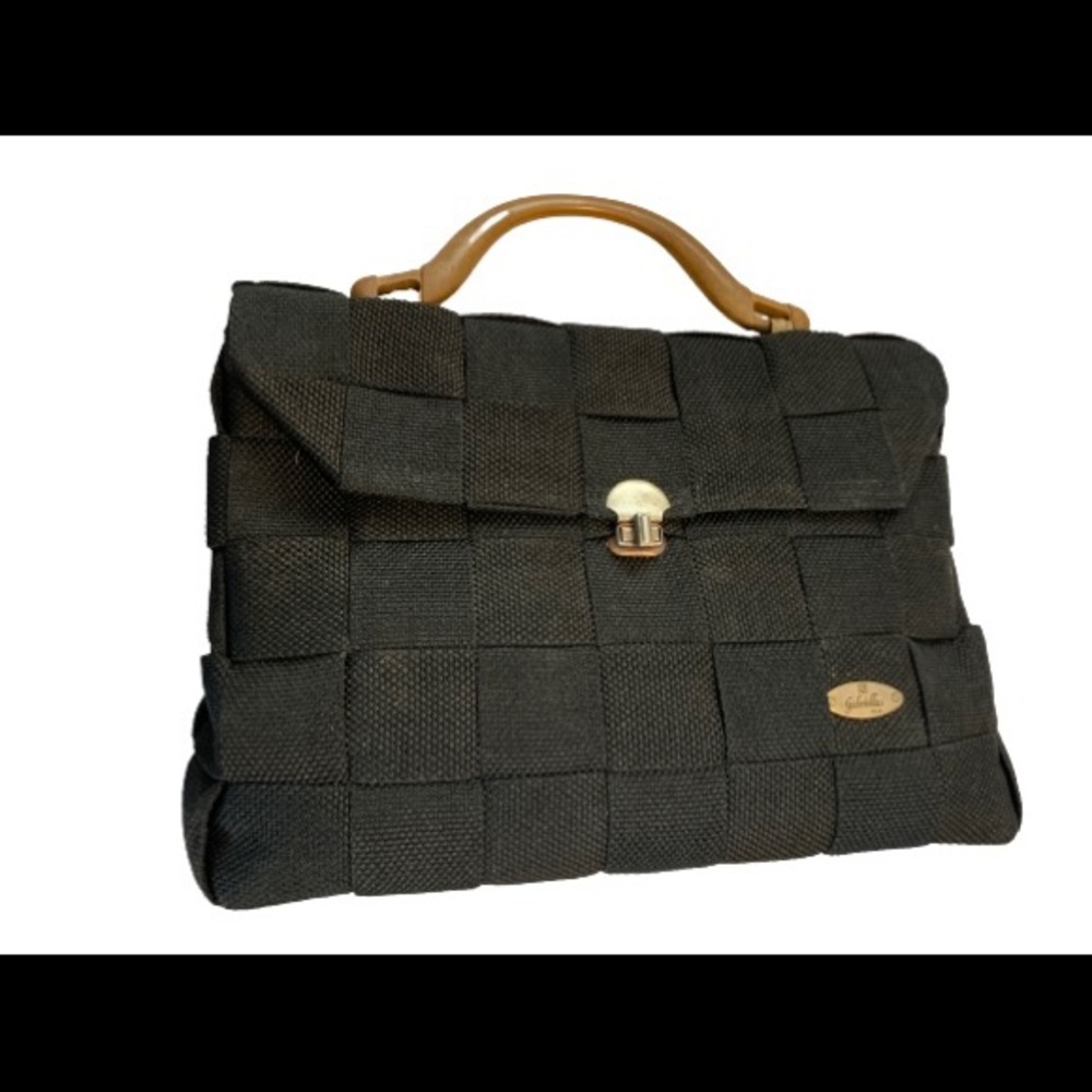GABRIELLA ITALY Black Woven Handbag Purse Bag Lucite Handle